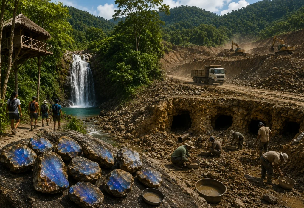 Mineros y turistas en el vall