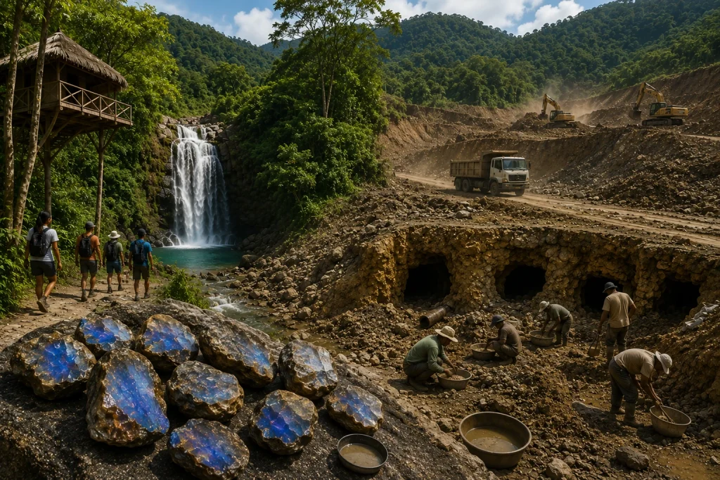 Mineros y turistas en el vall